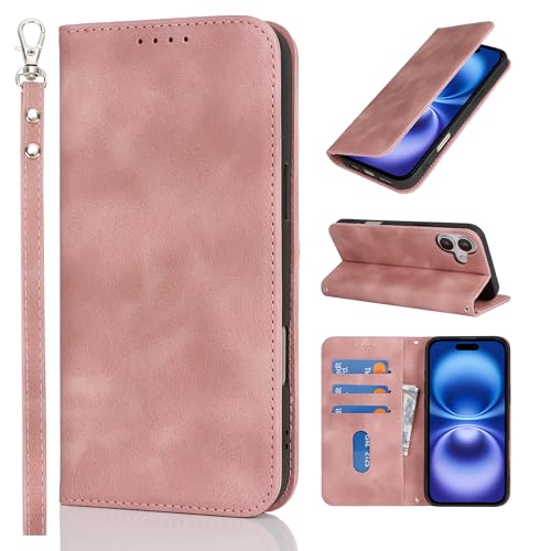 HALLKER Handyhülle für iPhone 16 Hülle Klappbar, PU Leder Klapphülle Schutzhülle Kartenfach Magnetverschluss Lederhülle für iPhone 16 - rosa HALLKER Handyhülle für iPhone 16 Hülle Klappbar, PU Leder Klapphülle Schutzhülle Kartenfach Magnetverschluss Lederhülle für iPhone 16 - rosa von HALLKER