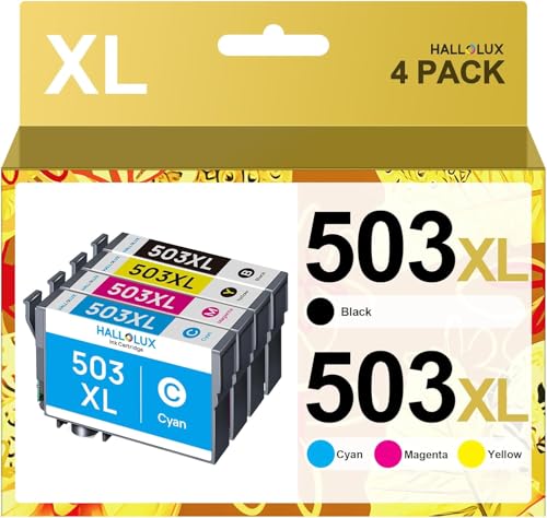 HALLOLUX 503XL Multipack Kompatibel für Epson 503 XL Druckerpatronen für Epson XP 5200 Patronen XP-5205 für Workforce WF-2960DWF WF-2965DWF WF 2960（4er-Pack,Schwarz, Cyan, Magenta, Gelb von HALLOLUX