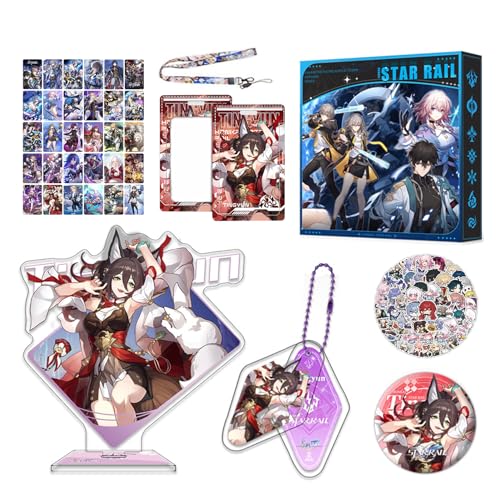HALOOP Honkai Star Rail Merch HSR Box Geschenkset mit Acrylständer, Schlüsselanhänger, Ausweishalter, Schlüsselband, Abzeichen, 30 Karten, 65 Aufkleber (TingYun), klein von HALOOP