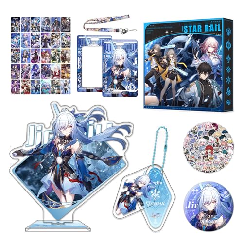 HALOOP Honkai Star Rail Merch HSR Box Geschenkset mit Acrylständer, Schlüsselanhänger, Ausweishalter, Schlüsselband, Abzeichen, 30 Karten, 65 Aufkleber (Jingliu), klein von HALOOP