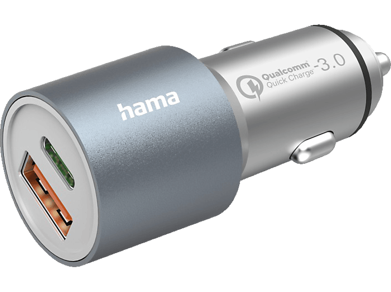 HAMA 1x USB-C, USB-A PD/QC Kfz-Schnellladegerät Universal, Silber von HAMA