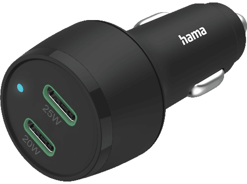 HAMA 2x USB-C PD/QC Kfz-Schnellladegerät Universal 20/25 Watt, Schwarz von HAMA