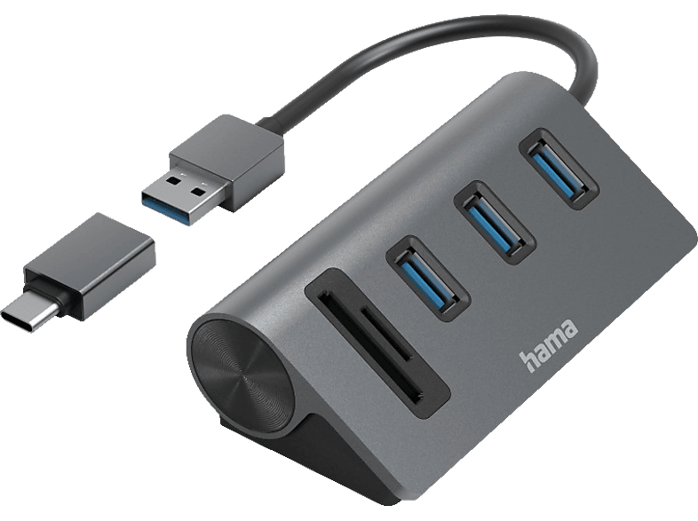 HAMA 5 Ports, 3x USB-A, SD, microSD, USB-Hub / Kartenleser, Anthrazit/Schwarz von HAMA