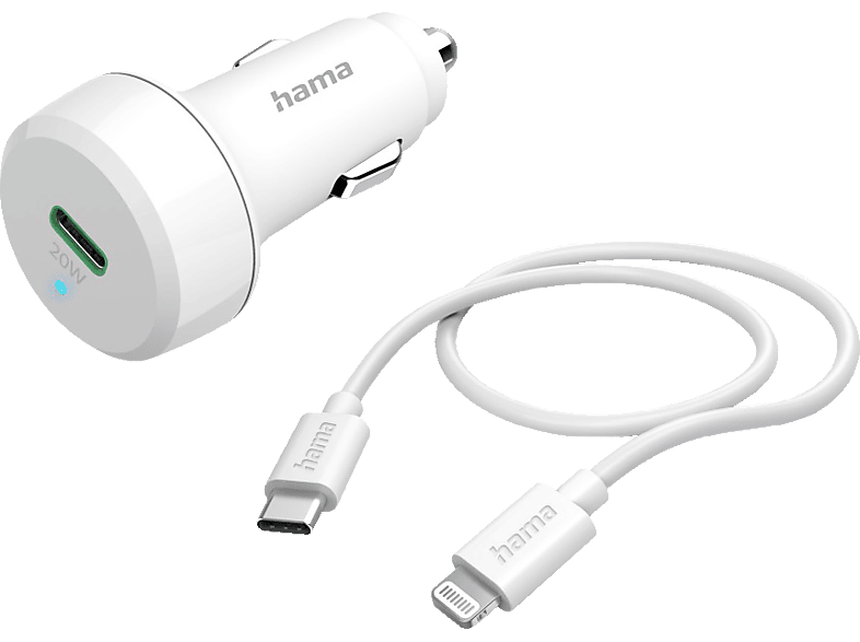 HAMA Lightning auf USB-C Ladekabel + Kfz-Schnellladegerät Apple 20 Watt, Weiß von HAMA