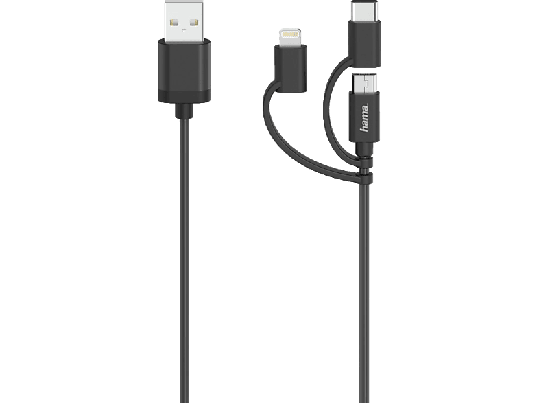 HAMA Micro-USB-Kabel, 3in1, inkl. Adapter auf USB-C & Lightning, 0.75 m Kabel, 0,75 von HAMA