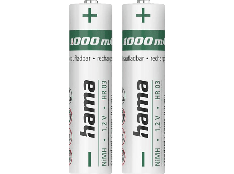 HAMA NiMH 2x AAA Micro Akku, 1.2 Volt, 1000 mAh von HAMA