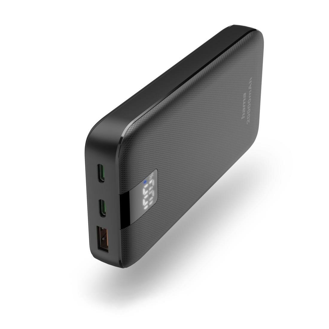 HAMA Power Pack "PD 20", 20000mAh, 3 Ausgänge: 2x USB-C, 1x USB-A, Anthrazit (00201719) von HAMA