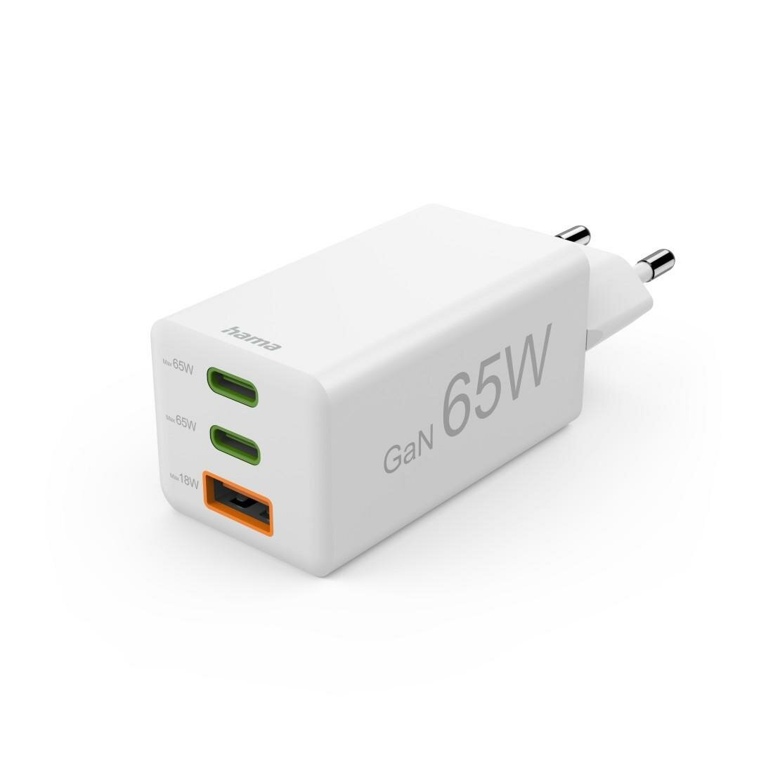 HAMA Schnellladegerät, 2x USB-C PD, 1x USB-A QC, Mini-Ladegerät, 65W (00201996) von HAMA
