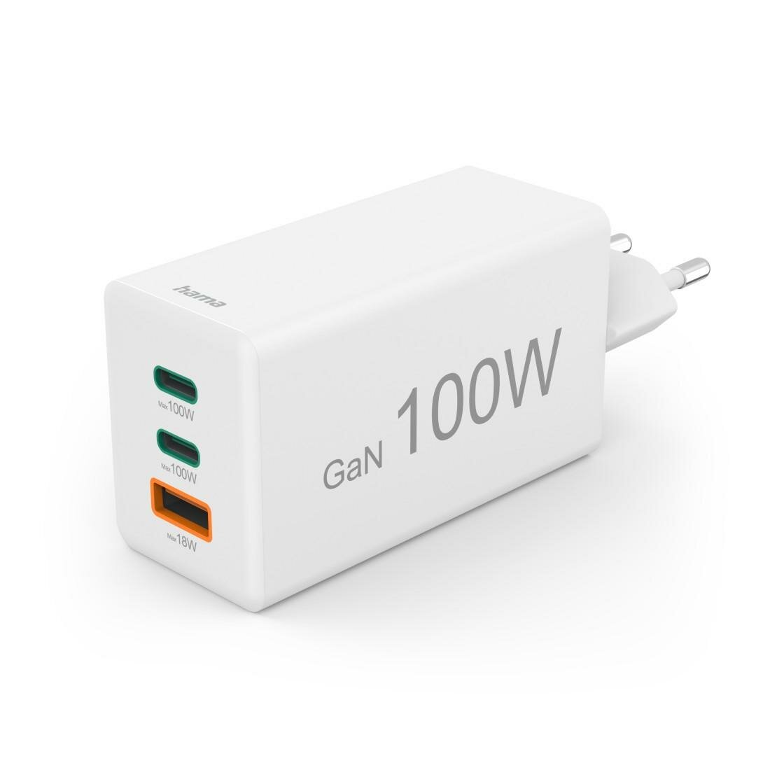 HAMA Schnellladegerät, GaN, 2x USB-C PD, 1x USB-A QC, Mini-Ladegerät, 100 W, WS (00201997) von HAMA