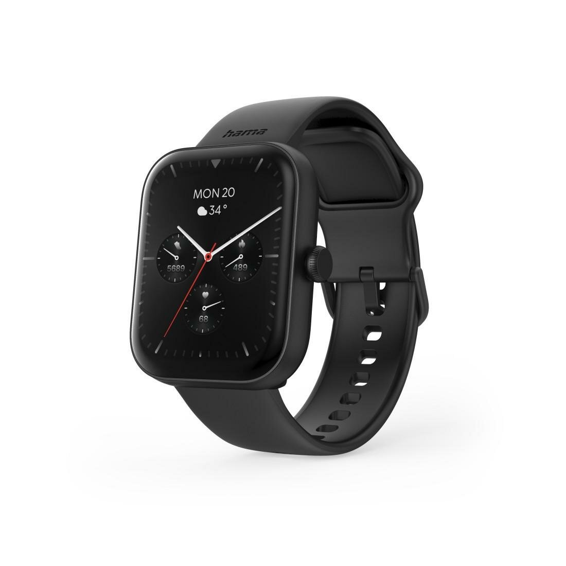 HAMA Smartwatch "5000", Telefonfunktion, Schlafanalyse, wasserdicht, 1,65?, SW. (00178614) (Herzfrequenzmessung, Schrittzähler) von HAMA