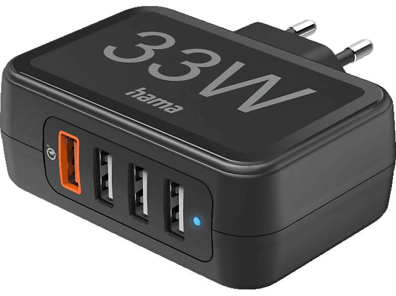 HAMA USB-A 4 Port Schnellladegerät Universal 33 Watt, Schwarz von HAMA