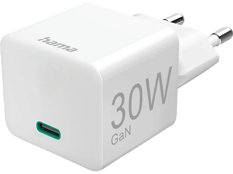 HAMA USB-C, PD, Qualcomm®, GaN 30 W Schnellladegerät Universal, Weiß von HAMA