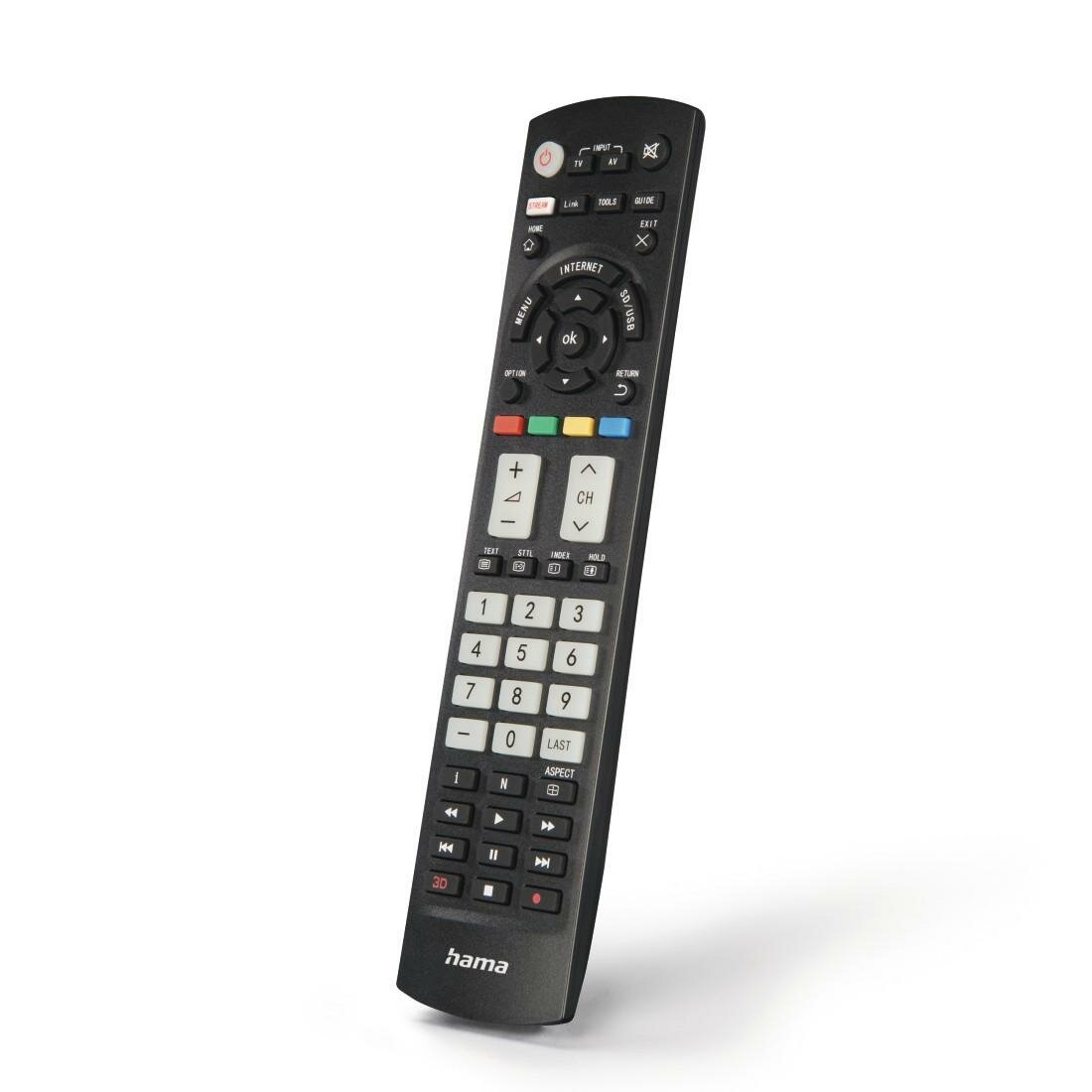 HAMA Universal-Fernbedienung für Panasonic TVs, IR, lernfähig, leuchtende Tasten (00221064) von HAMA