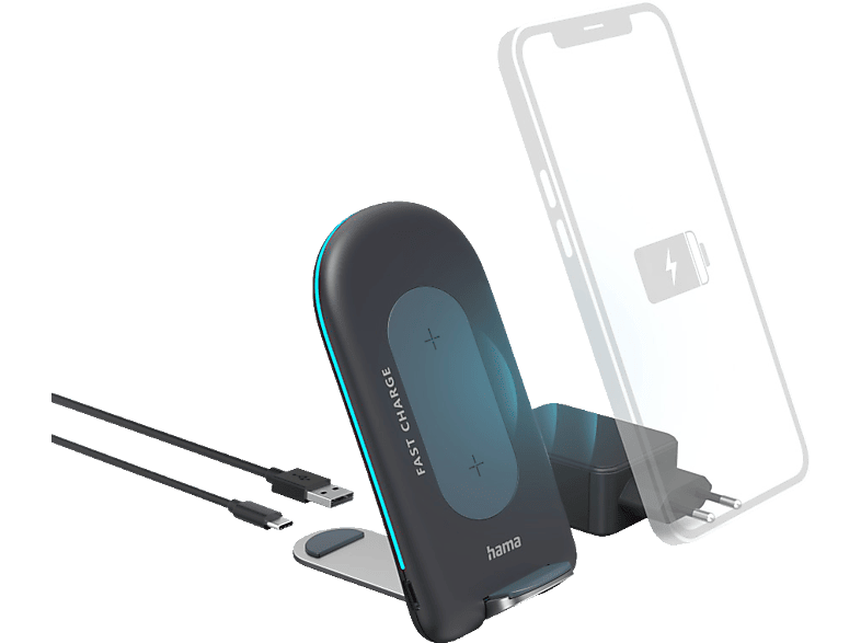 HAMA Wireless Charger Set "QI-FC15S" Ladegerät Universal 15 Watt, Anthrazit von HAMA