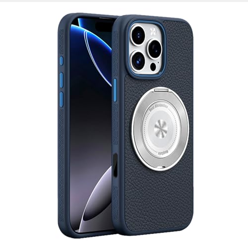 HAMEXLN Blau,16 Pro Max, Echtes Leder Hülle Für iPhone 16 Pro Max/16 Pro, Drehbar Faltbare Ring Ständer Handyhülle Magnetisch Kabellos Laden Anti-Rutsch Fall HAMEXLN Blau,16 Pro Max, Echtes Leder Hülle Für iPhone 16 Pro Max/16 Pro, Drehbar Faltbare Ring Ständer Handyhülle Magnetisch Kabellos Laden Anti-Rutsch Fall von HAMEXLN