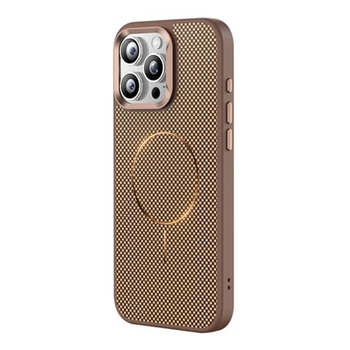 HAMEXLN Dünnes Hülle Für iPhone 16 Pro Max/16 Pro/16, Magnetisch Handyhülle Anti-Fingerabdruck Kohlefaser Muster Kratzfest Schutzhülle,Gold,16 Pro von HAMEXLN