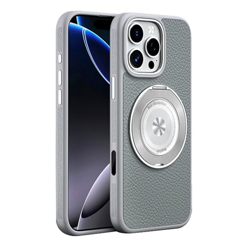 HAMEXLN Grau,16 Pro Max, Echtes Leder Hülle Für iPhone 16 Pro Max/16 Pro, Drehbar Faltbare Ring Ständer Handyhülle Magnetisch Kabellos Laden Anti-Rutsch Fall HAMEXLN Grau,16 Pro Max, Echtes Leder Hülle Für iPhone 16 Pro Max/16 Pro, Drehbar Faltbare Ring Ständer Handyhülle Magnetisch Kabellos Laden Anti-Rutsch Fall von HAMEXLN