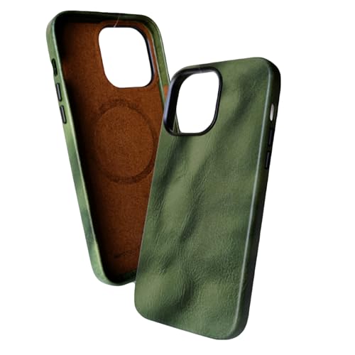 HAMEXLN Grün,16 Pro Max, Hülle Für iPhone 16 Pro Max/16 Pro/16 Plus/16, Echtes Leder Handyhülle Magnetisch Drahtloses Aufladen Leichter Luxus Retro Schutzhülle HAMEXLN Grün,16 Pro Max, Hülle Für iPhone 16 Pro Max/16 Pro/16 Plus/16, Echtes Leder Handyhülle Magnetisch Drahtloses Aufladen Leichter Luxus Retro Schutzhülle von HAMEXLN
