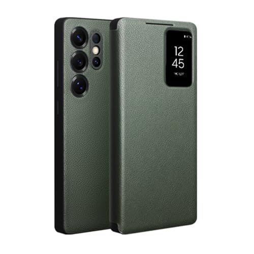HAMEXLN Grün,S25 Ultra, Hülle Für Samsung Galaxy S25 Ultra, Echtes Lederhülle Mit Sichtbares Fenster Flip Schutzhülle Kartenfach Luxus Handyhüllen HAMEXLN Grün,S25 Ultra, Hülle Für Samsung Galaxy S25 Ultra, Echtes Lederhülle Mit Sichtbares Fenster Flip Schutzhülle Kartenfach Luxus Handyhüllen von HAMEXLN