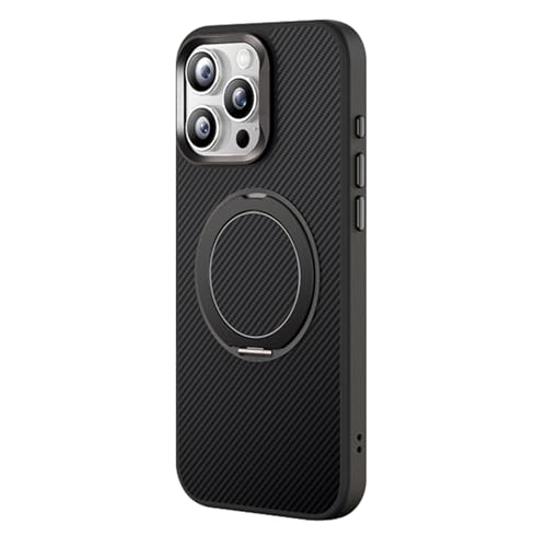 HAMEXLN Handyhülle Für iPhone 16 Pro Max/16 Pro/16, Magnetisch Drehbar Ringhalter Hülle Ultradünnes Kohlefaser Muster Sturzsicher Schutzhülle,Schwarz,16 Pro von HAMEXLN