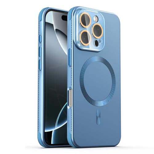 HAMEXLN Handyhülle Für iPhone 16 Pro Max/16 Pro/16, Ultradünnes Magnetisch Wärmeableitung Hülle Volls Schutz des Objektivs Hart PC Fall,Blau,16 von HAMEXLN