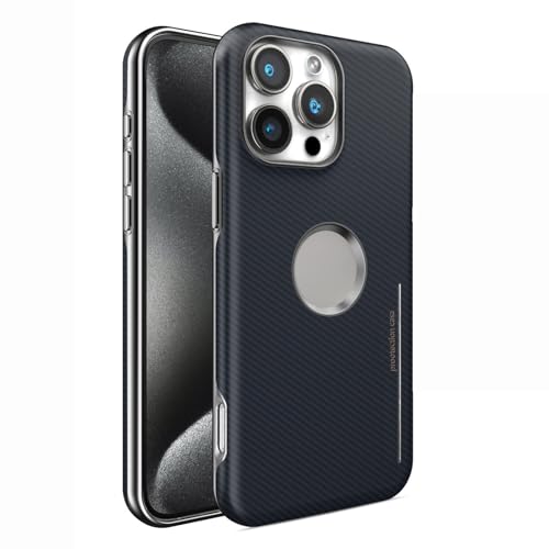 HAMEXLN Hülle Für iPhone 16 Pro Max/16 Pro/16 Plus/16, Kohlefaser Muster Leder Handyhülle Logo Ansicht Anti-Fingerabdruck Geschäft Schutzhülle,Blau,16 Pro Max von HAMEXLN
