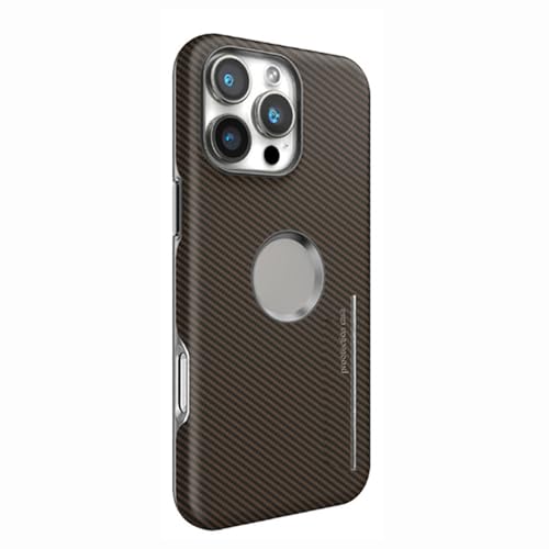 HAMEXLN Hülle Für iPhone 16 Pro Max/16 Pro/16 Plus/16, Kohlefaser Muster Leder Handyhülle Logo Ansicht Anti-Fingerabdruck Geschäft Schutzhülle,Braun,16 Pro Max von HAMEXLN