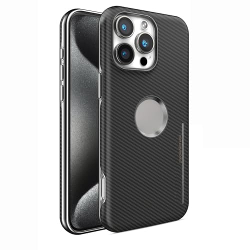 HAMEXLN Hülle Für iPhone 16 Pro Max/16 Pro/16 Plus/16, Kohlefaser Muster Leder Handyhülle Logo Ansicht Anti-Fingerabdruck Geschäft Schutzhülle,Schwarz,16 von HAMEXLN