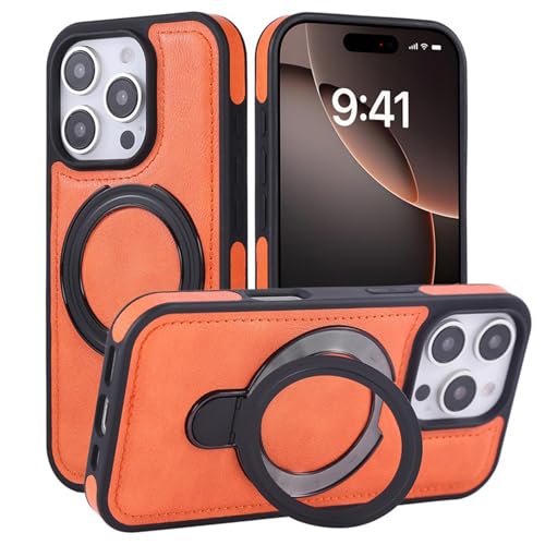 HAMEXLN Orange,16, Hülle Leder Für iPhone 16 Pro Max/16 Pro/16 Plus/16, Magnetisch Ring Ständer Handyhülle Kabellos Laden Minimalistische Schutzhülle HAMEXLN Orange,16, Hülle Leder Für iPhone 16 Pro Max/16 Pro/16 Plus/16, Magnetisch Ring Ständer Handyhülle Kabellos Laden Minimalistische Schutzhülle von HAMEXLN