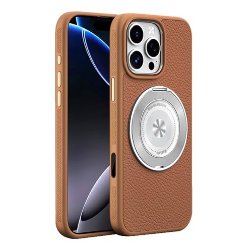 HAMEXLN Orange,16 Pro Max, Echtes Leder Hülle Für iPhone 16 Pro Max/16 Pro, Drehbar Faltbare Ring Ständer Handyhülle Magnetisch Kabellos Laden Anti-Rutsch Fall HAMEXLN Orange,16 Pro Max, Echtes Leder Hülle Für iPhone 16 Pro Max/16 Pro, Drehbar Faltbare Ring Ständer Handyhülle Magnetisch Kabellos Laden Anti-Rutsch Fall von HAMEXLN