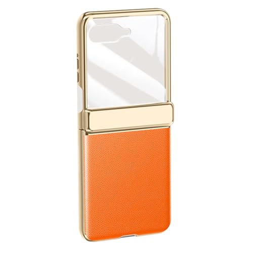 HAMEXLN Orange,60, Handyhülle Für Motorola Razr 60 Ultra/60, Luxus Galvanisierte Ledertasche Mit Scharnier Und Displayschutz von HAMEXLN