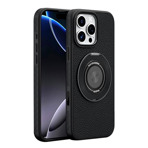 HAMEXLN Schwarz,16 Pro Max, Echtes Leder Hülle Für iPhone 16 Pro Max/16 Pro, Drehbar Faltbare Ring Ständer Handyhülle Magnetisch Kabellos Laden Anti-Rutsch Fall HAMEXLN Schwarz,16 Pro Max, Echtes Leder Hülle Für iPhone 16 Pro Max/16 Pro, Drehbar Faltbare Ring Ständer Handyhülle Magnetisch Kabellos Laden Anti-Rutsch Fall von HAMEXLN