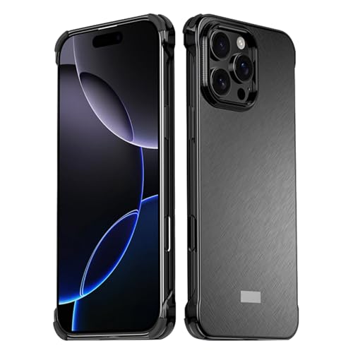 HAMEXLN Schwarz,16 Pro Max, Hülle Metall Für iPhone 16 Pro Max/16 Pro/16, Ultradünnes Rahmenlos Kratzfeste Aluminiumlegierung Handyhülle Mit Mikrofaser-Futter von HAMEXLN