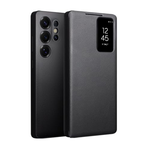 HAMEXLN Schwarz,S25 Ultra, Hülle Für Samsung Galaxy S25 Ultra, Echtes Lederhülle Mit Sichtbares Fenster Flip Schutzhülle Kartenfach Luxus Handyhüllen HAMEXLN Schwarz,S25 Ultra, Hülle Für Samsung Galaxy S25 Ultra, Echtes Lederhülle Mit Sichtbares Fenster Flip Schutzhülle Kartenfach Luxus Handyhüllen von HAMEXLN