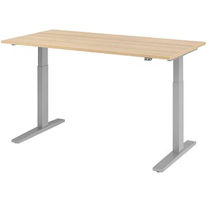 HAMMERBACHER Akandia elektrisch höhenverstellbarer Schreibtisch eiche rechteckig, C-Fuß-Gestell silber 160,0 x 80,0 cm von HAMMERBACHER