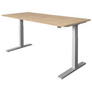 HAMMERBACHER Akandia elektrisch höhenverstellbarer Schreibtisch eiche rechteckig, C-Fuß-Gestell silber 180,0 x 80,0 cm von HAMMERBACHER