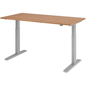 HAMMERBACHER Akandia elektrisch höhenverstellbarer Schreibtisch nussbaum rechteckig, C-Fuß-Gestell silber 160,0 x 80,0 cm von HAMMERBACHER