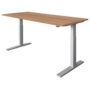 HAMMERBACHER Akandia elektrisch höhenverstellbarer Schreibtisch nussbaum rechteckig, C-Fuß-Gestell silber 180,0 x 80,0 cm von HAMMERBACHER