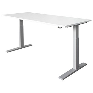 HAMMERBACHER Akandia elektrisch höhenverstellbarer Schreibtisch weiß rechteckig, C-Fuß-Gestell silber 180,0 x 80,0 cm von HAMMERBACHER