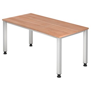 HAMMERBACHER Akandia höhenverstellbarer Schreibtisch nussbaum rechteckig, 4-Fuß-Gestell silber 160,0 x 80,0 cm von HAMMERBACHER