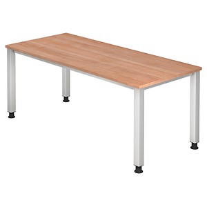 HAMMERBACHER Akandia höhenverstellbarer Schreibtisch nussbaum rechteckig, 4-Fuß-Gestell silber 180,0 x 80,0 cm von HAMMERBACHER