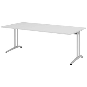 HAMMERBACHER Altus Schreibtisch grau rechteckig, C-Fuß-Gestell silber 200,0 x 100,0 cm von HAMMERBACHER