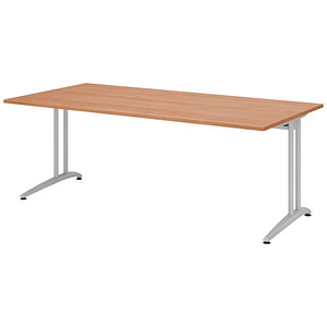 HAMMERBACHER Altus Schreibtisch nussbaum rechteckig, C-Fuß-Gestell silber 200,0 x 100,0 cm von HAMMERBACHER