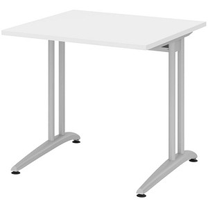 HAMMERBACHER BS08 Schreibtisch weiß quadratisch, C-Fuß-Gestell silber 80,0 x 80,0 cm von HAMMERBACHER
