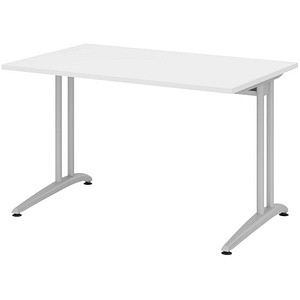 HAMMERBACHER BS12 Schreibtisch weiß rechteckig, C-Fuß-Gestell silber 120,0 x 80,0 cm von HAMMERBACHER