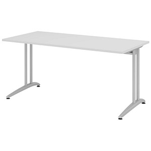 HAMMERBACHER BS16 Schreibtisch lichtgrau rechteckig, C-Fuß-Gestell silber 160,0 x 80,0 cm von HAMMERBACHER