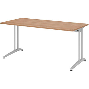 HAMMERBACHER BS16 Schreibtisch nussbaum rechteckig, C-Fuß-Gestell silber 160,0 x 80,0 cm von HAMMERBACHER