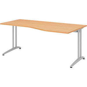 HAMMERBACHER BS18 Schreibtisch buche Trapezform, C-Fuß-Gestell silber 180,0 x 80,0/100,0 cm von HAMMERBACHER