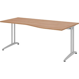 HAMMERBACHER BS18 Schreibtisch nussbaum Trapezform, C-Fuß-Gestell silber 180,0 x 80,0/100,0 cm von HAMMERBACHER