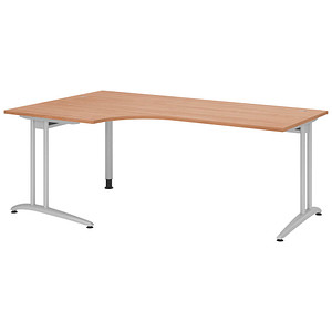 HAMMERBACHER BS82 Schreibtisch nussbaum L-Form, C-Fuß-Gestell silber 200,0 x 80,0/120,0 cm von HAMMERBACHER